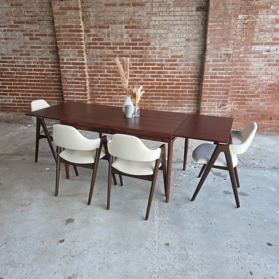 Johannes Andersen, Christian Linneberg, vintage Deense tafel, Andersen (Johannes), Eettafels, Hout, Bruin (foto 10 van 22)