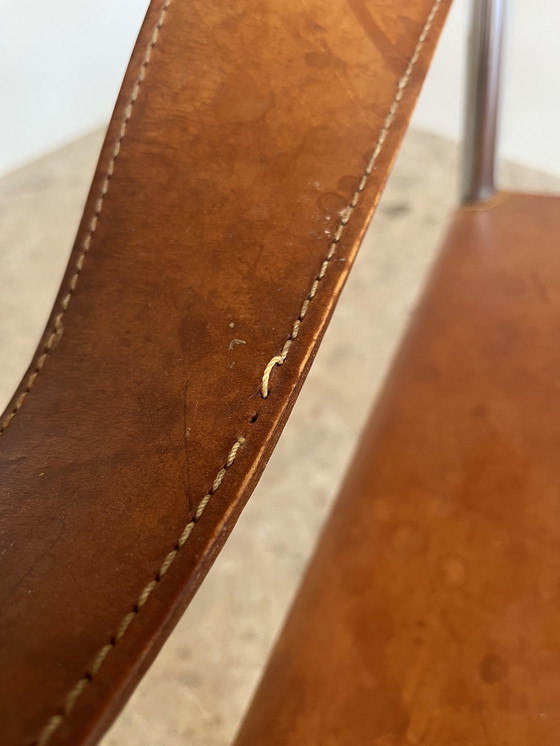 Image 1 of 2x Originele "Italiaans Modernisme jaren 70" fauteuil, verchroomd buisvormig staal, leer!