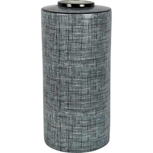 Vase tube vintage en porcelaine noire et grise de François Bernard, 1990