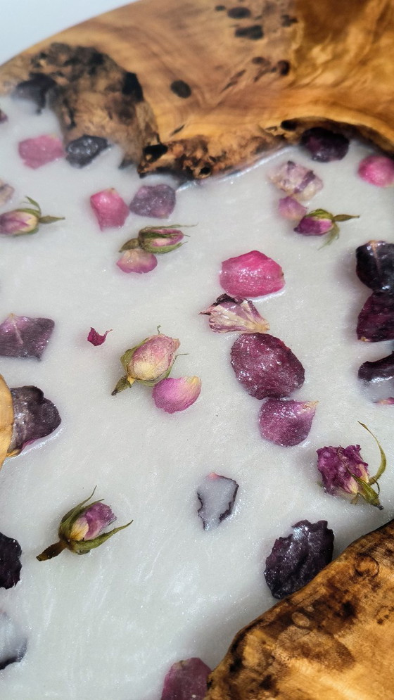 Image 1 of Handmade Poplar & Epoxy Resin Table – Floral Art Coffee Table