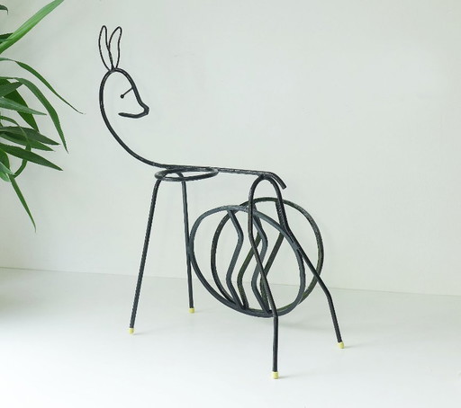 Vintage Metal BAMBI 50s 60s Metal Art Newspaper Rack Plant Stand