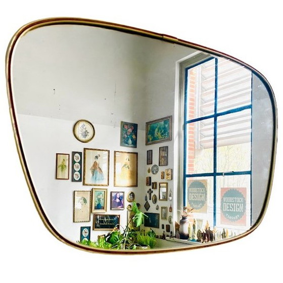 Image 1 of Mid - Century asymmetrical mirror brass 1950s