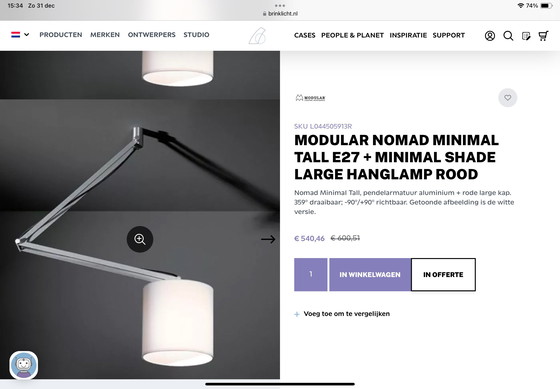 Image 1 of Modular Nomad minimal Tal E27 + minimal shade large Pendant lamp white