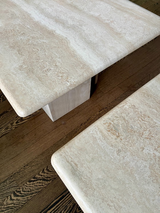 Vintage side tables | Italian travertin, Bijzettafels, Travertine, Crème (foto 6 van 8)