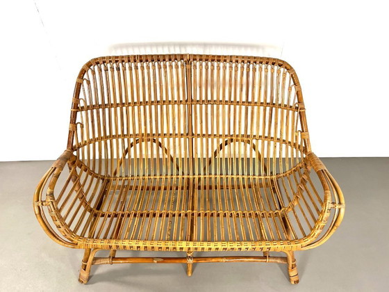 Image 1 of Banco Mid-Century de ratán y bambú de Rohé Noordwolde, años 60