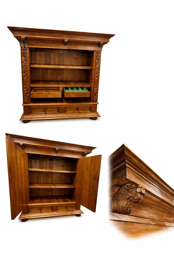 Image 1 of Chêne sculpté à la main, qualité musée, style Renaissance hollandaise, Groenloos, XIXe siècle.