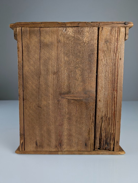 Image 1 of Piccola cassettiera da farmacia in pino naturale primitivo rustico, anni '40