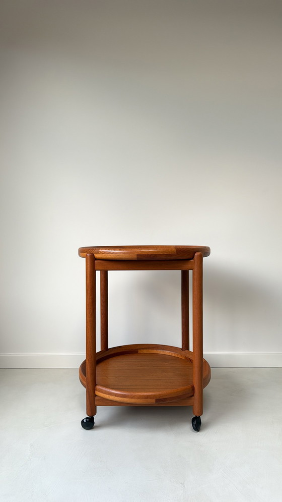 Image 1 of Vintage Deense teak houten ronde trolley / serveerwagen 