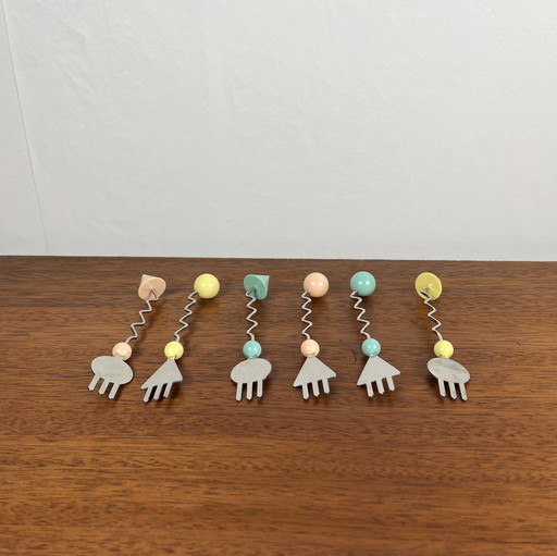 Rare Set of 6 Memphis Dessert Forks, Japan, 1980