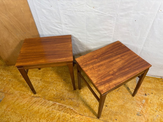 Image 1 of Mid Century Retro Vintage Teak Pair of Side Tables / Lamp Tables / Bedside Tables (Circa 1960–1970)  A fantastic and increasingl