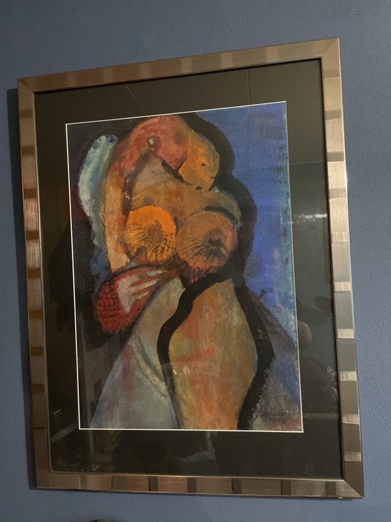 Image 1 of Large work by artist Veer 1989 Haarlem abstract and nude female signed same as the 2 small works from the inheritance