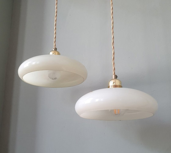 Set di 2 Lampade a Sospensione Vintage in Opalina Marmorizzata – Metal (photo 5 of 22)