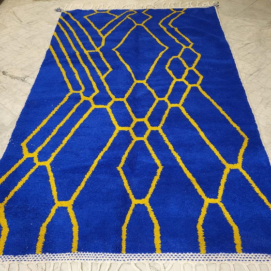 Alfombra Beni Ouraine Tradicional Hecha a Mano Azul y Amarillo 2/3 M – Alessi, Wool (photo 8 of 8)