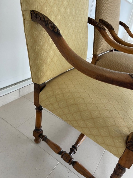 Image 1 of Echtpaar antieke - nieuw bekleedde - leunstoelen