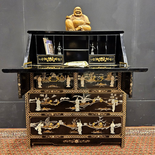 Vintage Chinese Desk / Asian Secretaire (Speckstein und Perlmutt) Chinoiserie, Bohemian Desk