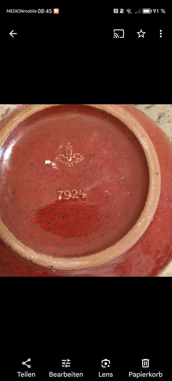 Image 1 of Karlsruhe Majolica 7924 Vintage ceramic vase with handle