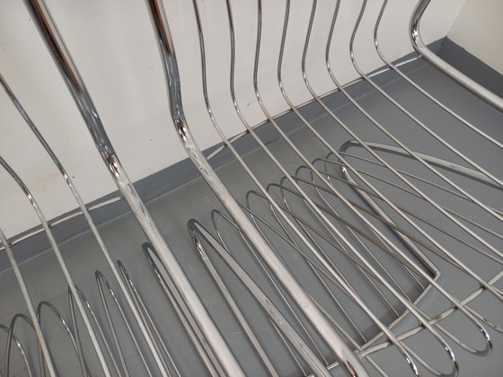 Image 1 of Suite van 4 Gastone Rinaldi Vintage Italiaanse stoelen in verchroomd metaal en Bouclettes stof uit de jaren 70