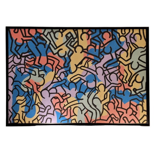 Vintage "Composition" oil on canvas by Keith Haring, 1980s