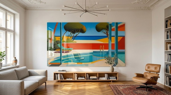 Piscina 02 – Opera d'arte in vetro acrilico in stile Art Déco e Mid-Century, 170 × 100 cm – Stampe artistiche (photo 5 of 6)