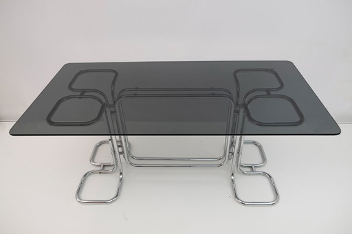 Table de salle à manger en verre fumé Giotto Stoppino, Italie moderne du milieu du siècle, 1970