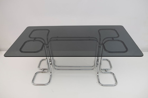 Image 1 of Table de salle à manger en verre fumé Giotto Stoppino, Italie moderne du milieu du siècle, 1970