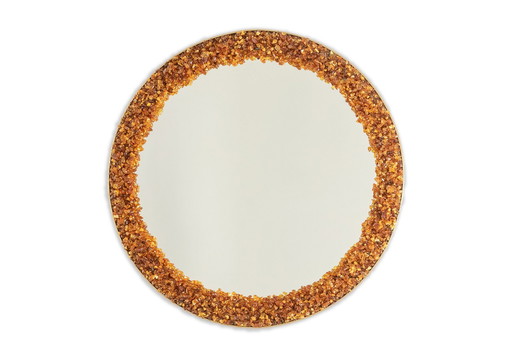 Circular Amber Backlit Mirror. Contemporary artist's work.