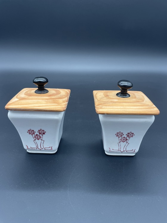 Par de especieros antiguos Villeroy & Boch Wallerfangen circa 1874-1909 – Objetos decorativos, Ceramic, Wood (photo 5 of 9)