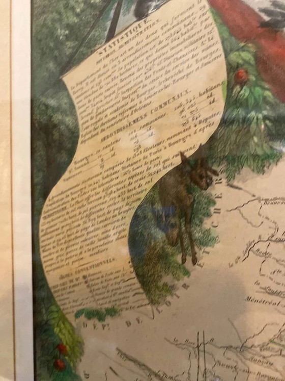 Carte illustrée ancienne du département du Cher, d'après Levasseur, grand cadre ancien, 60 x 45 cm (photo 6 of 6)