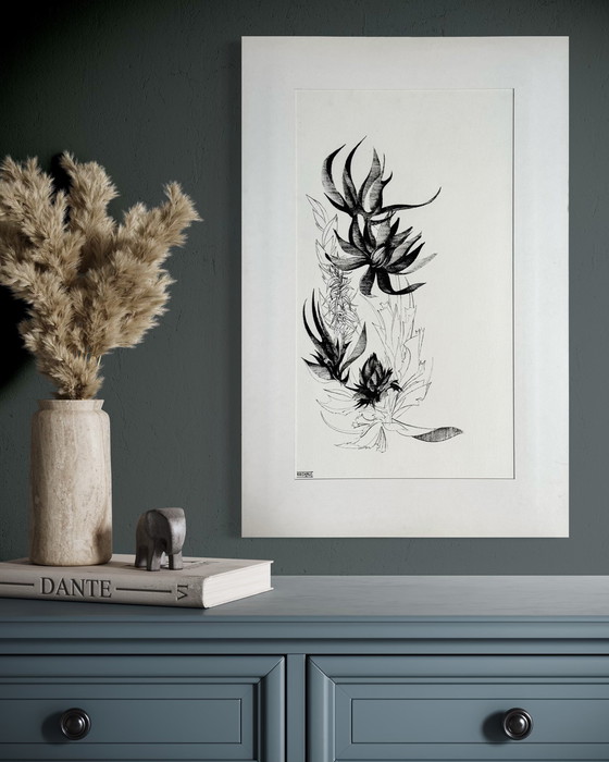 Image 1 of Eugene Eechaut (1928-2019) - Floral ink composition - 1970, signed