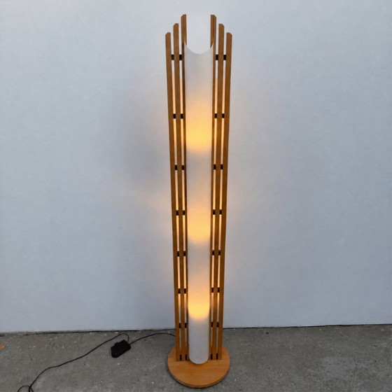 Vloerlamp ‘Manhattan’ -  Domus - hout,  jaren '70, Vloerlampen, Kunststof, Wit (foto 6 van 9)