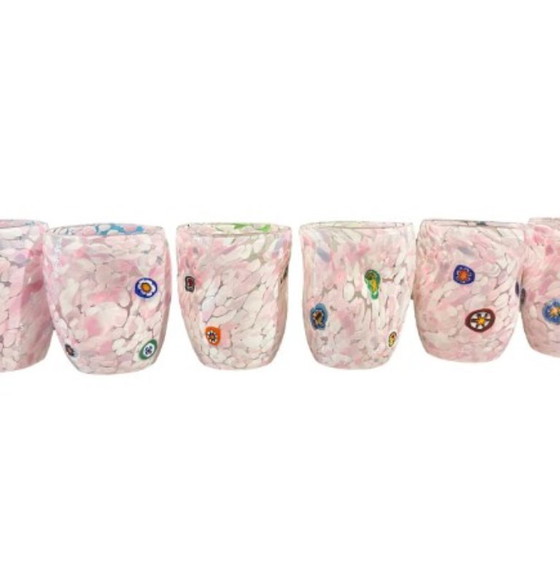 Image 1 of Juego de 6 copas de Murano modernas y contemporáneas con lunares rosas y murrine