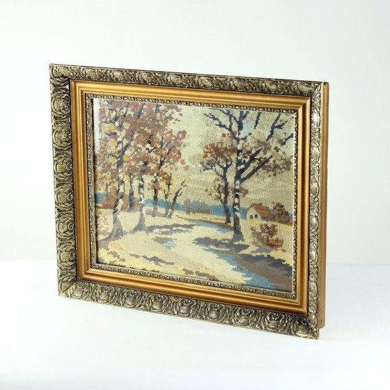 Image 1 of Vintage Embroidery Wall Art In A Frame, 1950s