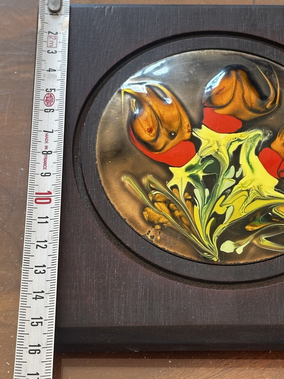 Smalto vintage su rame con decorazione stilizzata di tulipani – Quadro modernista incorniciato – Anni (photo 10 of 10)