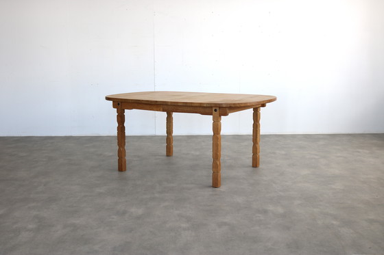 Image 1 of brutalist extendable oak dining table
