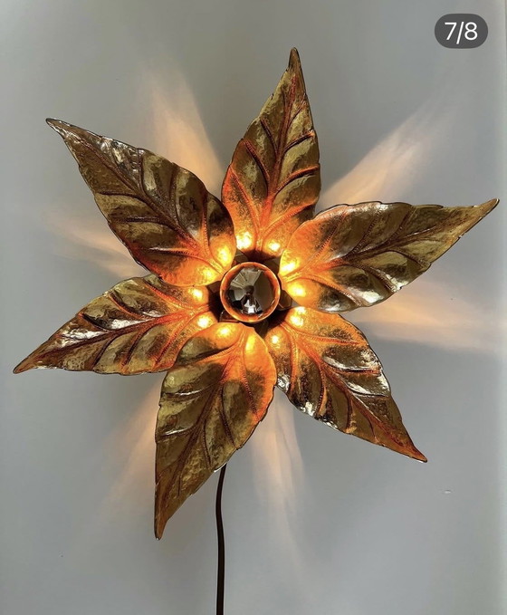 Image 1 of Brass flower wall/ceiling lamp by Willy Daro