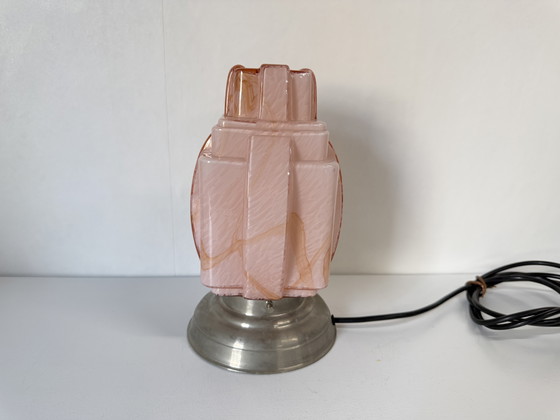 Image 1 of Antike rosa Art-Deco-Tischlampe aus Marmor, geschlossen