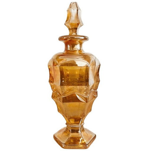 Vintage karafje Jeanette Carnival glas parfumflesje perzik 1930's