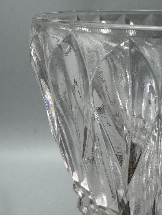 Image 1 of Mid-Century Table Lamp with Cut Glass Shade and Wooden Base – Vintage Design Lighting