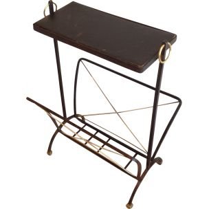 Image 1 of Vintage black metal and brass magazine rack, 1950