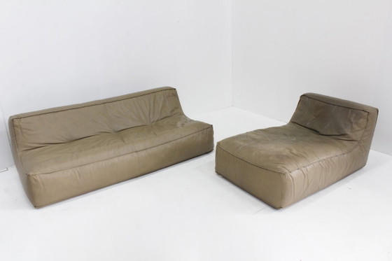 Image 1 of Vintage modulaire sofa groen leer van Verzelloni, Italië, jaren 90 