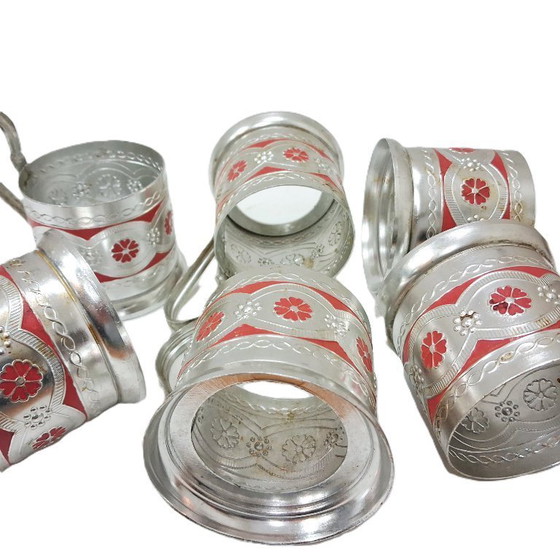 Image 1 of Set Podstakannik russo d'epoca (epoca URSS) - Set di 6 porta bicchieri da tè