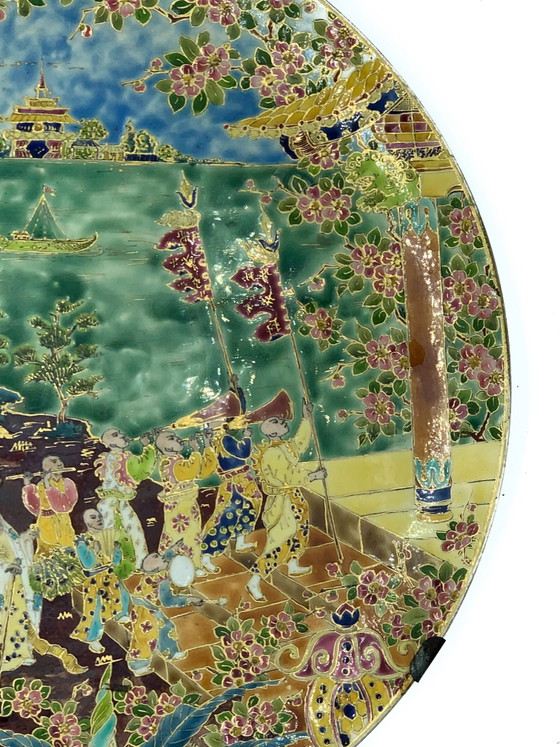 Japans handgeschilderd keramisch bord uit de jaren 60, Decoratieve objecten, Keramiek (foto 6 van 7)