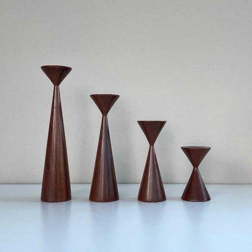 4x PORTACANDELE in palissandro danese vintage design di metà secolo