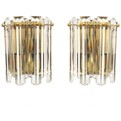 Lampade vintage Kalmar Crystal in ottone placcato oro anni '70 – wandlampen, Brass