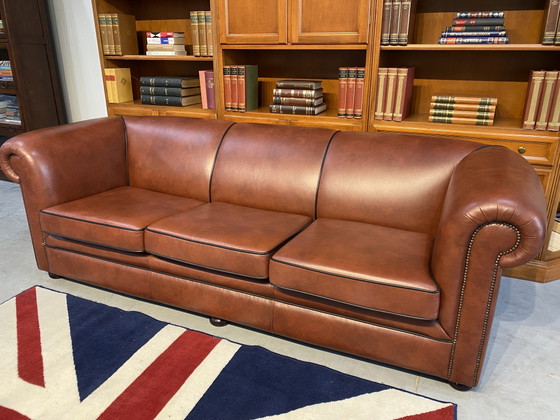 Springvale Chesterfield 3+1+1+ voetenbank bruin leer met zwarte bies – Banken, Leather, Wood (photo 3 of 15)
