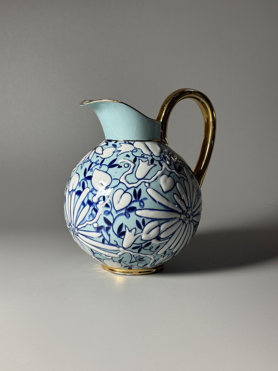 Image 1 of Boch Frères Keramis Art Deco Floral Pitcher by Raymond Chevalier, Belgium, 1930s