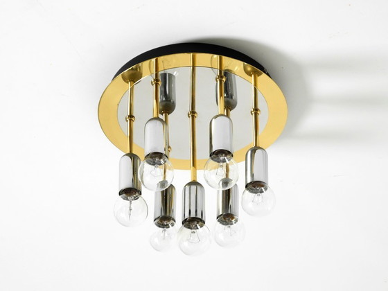 Image 1 of Lampada da soffitto postmoderna originale anni '80 di H. Schmidt Leuchtenfabrik, in ottone e cromo