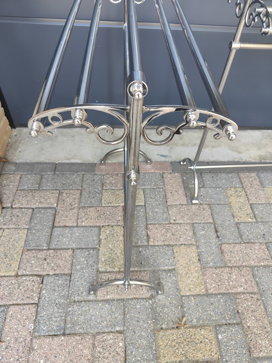 Image 1 of set of two retro standing towel racks, chrome