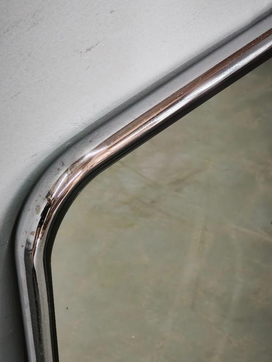 Specchio da Parete Rettangolare Italiano Space Age in Cromo e Ottone, Anni '70 (photo 5 of 8)