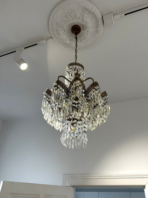 Antique brass crystal chandelier, 6-light, classic chandelier – kroonluchters, Glass (photo 2 of 5)